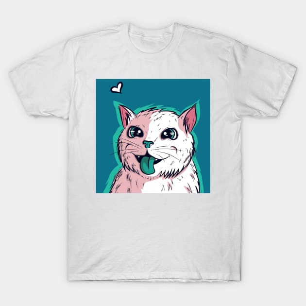 White cat with green tongue T-Shirt by TheSkullArmy